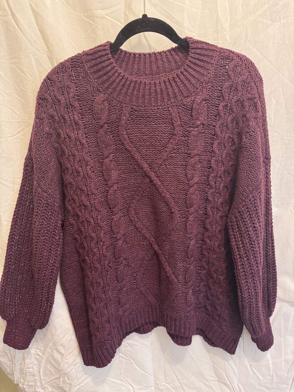 SO Burgundy Cable Knit Sweater Crewneck Pullover Women's Size XL Juniors